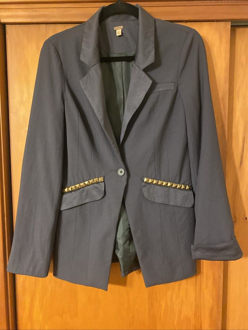 Free People - Gray/Stone Blazer w/ Brass Stud Details on Pockets - Size 2